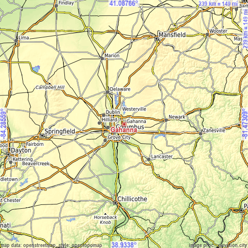 Topographic map of Gahanna