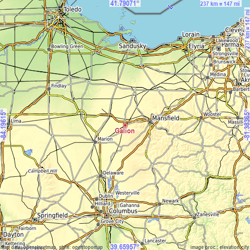 Topographic map of Galion