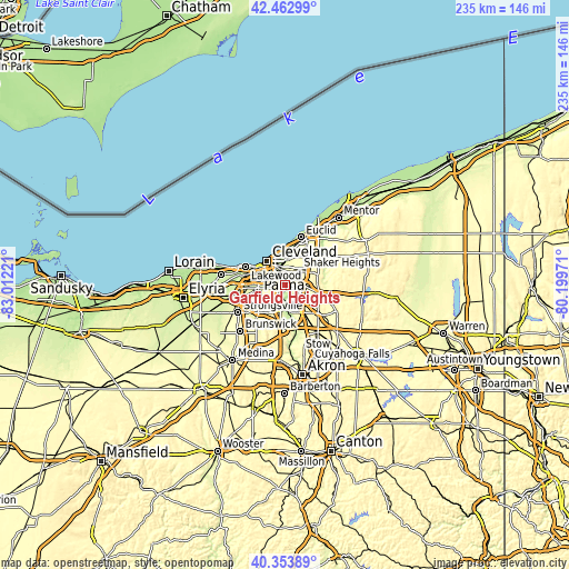 Topographic map of Garfield Heights