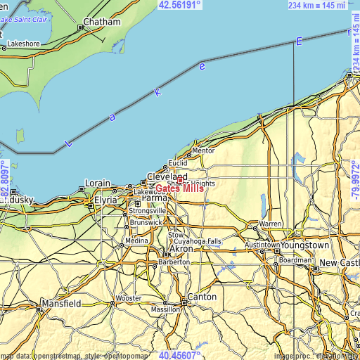 Topographic map of Gates Mills