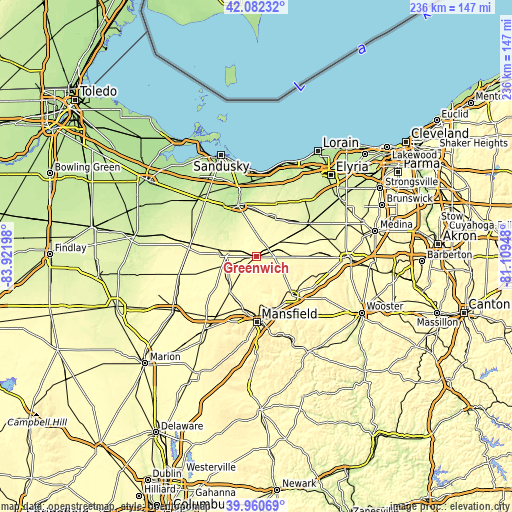 Topographic map of Greenwich