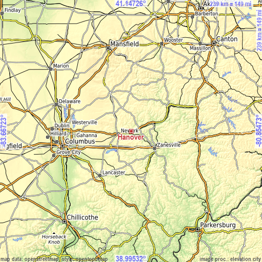 Topographic map of Hanover