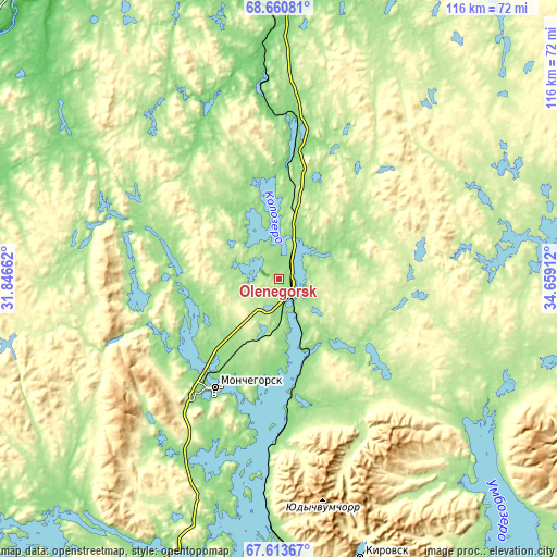 Topographic map of Olenegorsk