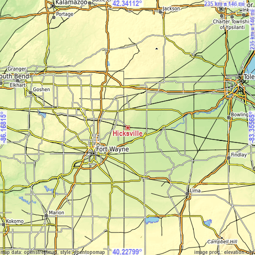 Topographic map of Hicksville