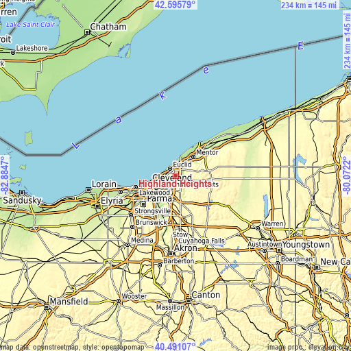 Topographic map of Highland Heights