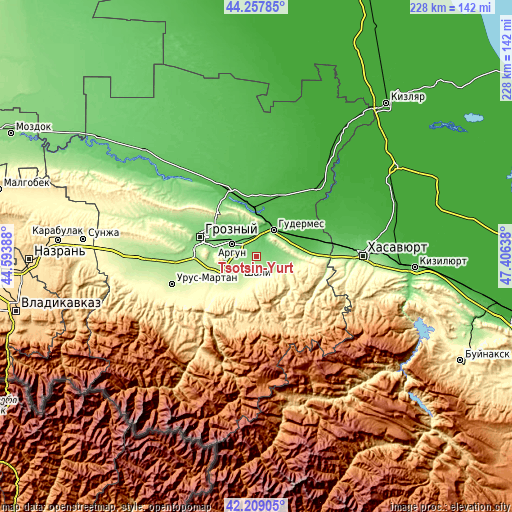 Topographic map of Tsotsin-Yurt