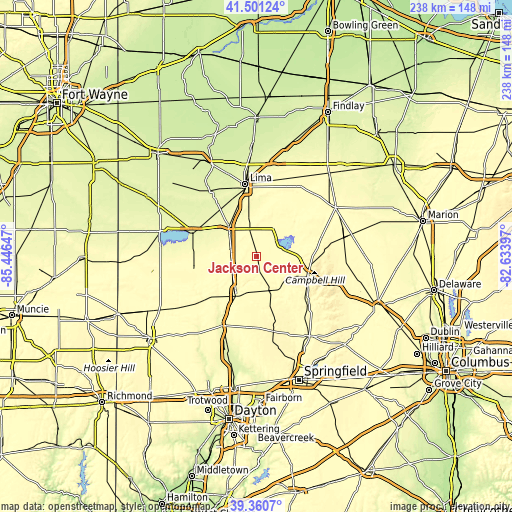 Topographic map of Jackson Center