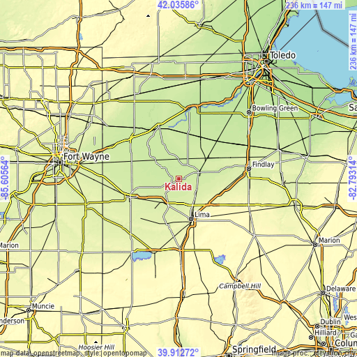 Topographic map of Kalida