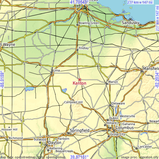 Topographic map of Kenton