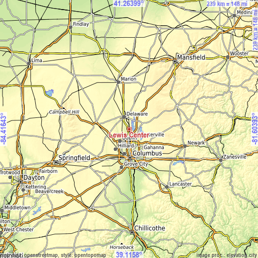 Topographic map of Lewis Center