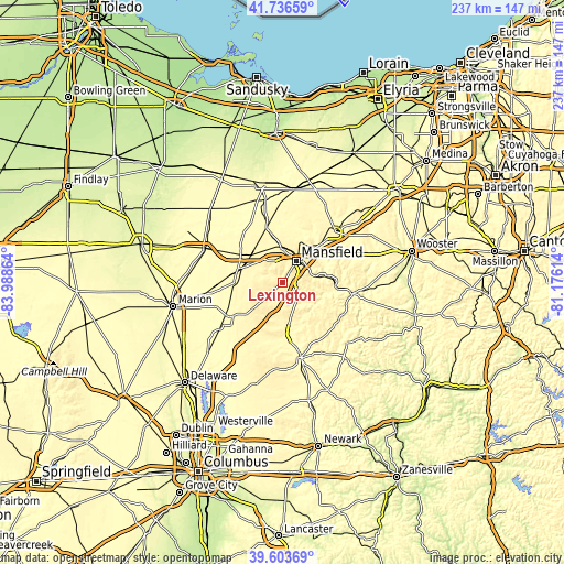 Topographic map of Lexington