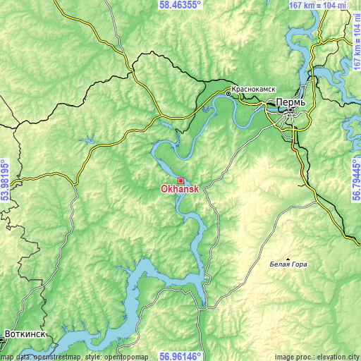 Topographic map of Okhansk