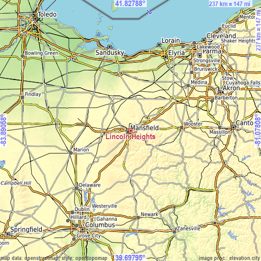 Topographic map of Lincoln Heights