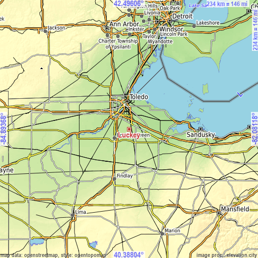 Topographic map of Luckey