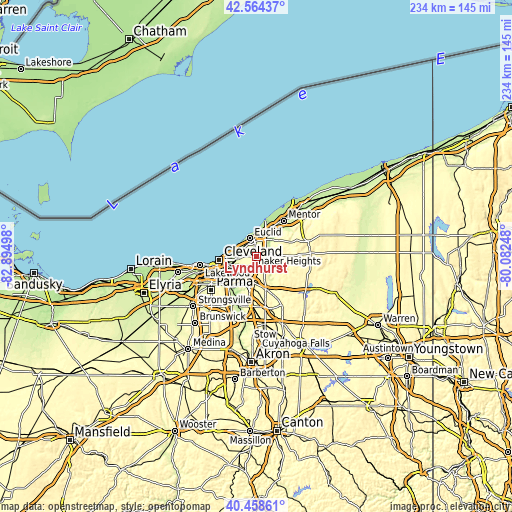 Topographic map of Lyndhurst