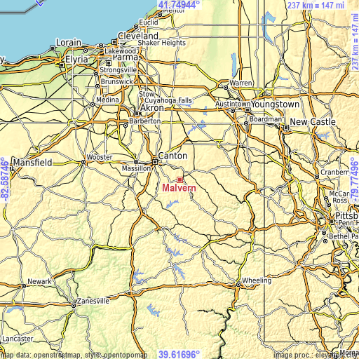 Topographic map of Malvern