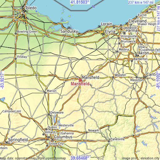 Topographic map of Mansfield