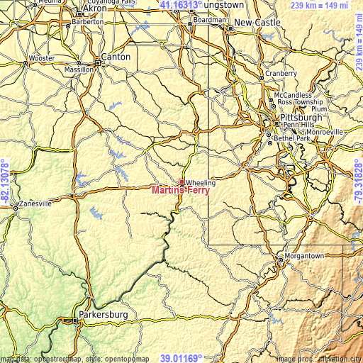 Topographic map of Martins Ferry