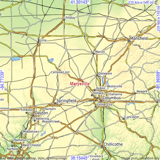 Topographic map of Marysville