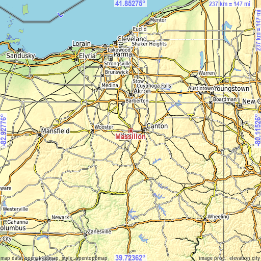 Topographic map of Massillon
