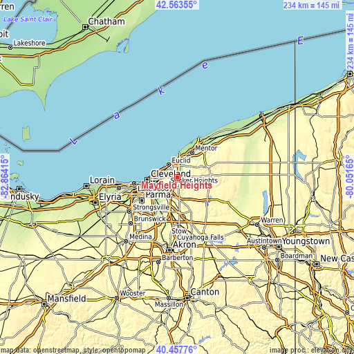 Topographic map of Mayfield Heights