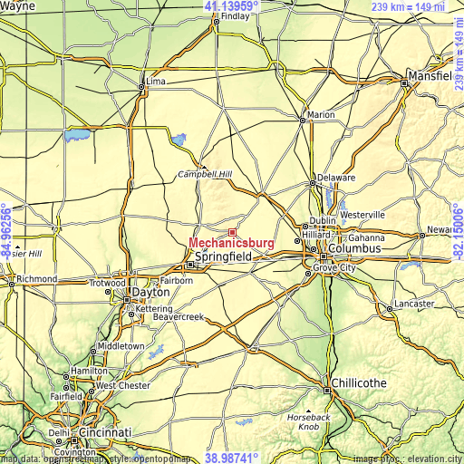 Topographic map of Mechanicsburg