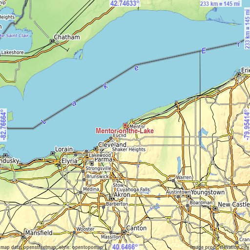 Topographic map of Mentor-on-the-Lake