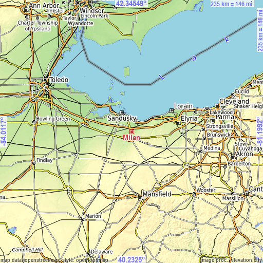 Topographic map of Milan