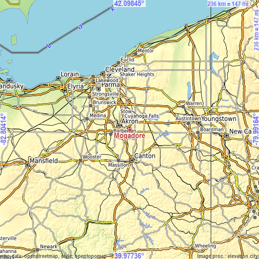 Topographic map of Mogadore
