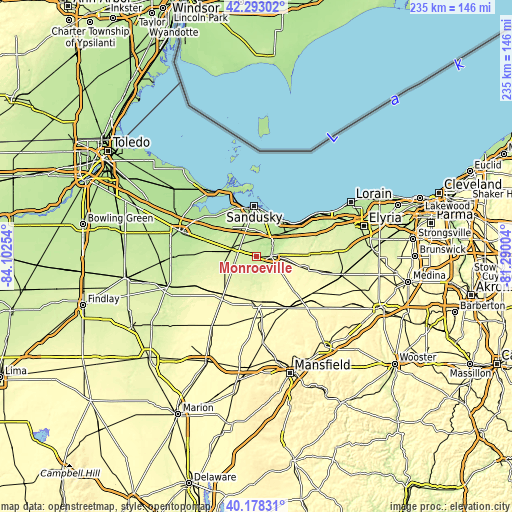 Topographic map of Monroeville