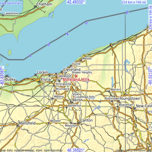 Topographic map of Moreland Hills