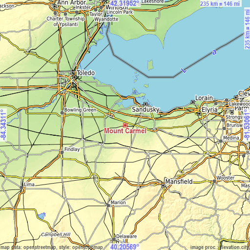 Topographic map of Mount Carmel