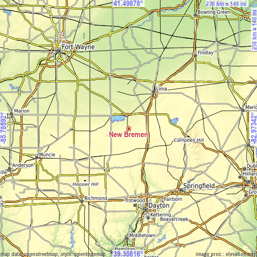 Topographic map of New Bremen