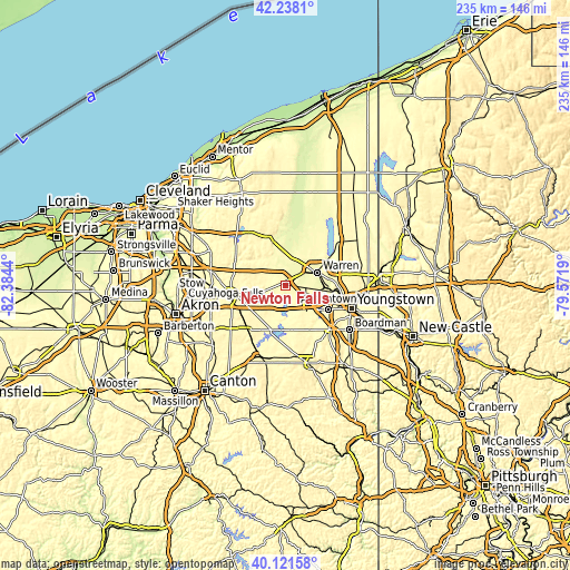 Topographic map of Newton Falls