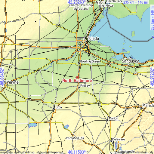 Topographic map of North Baltimore