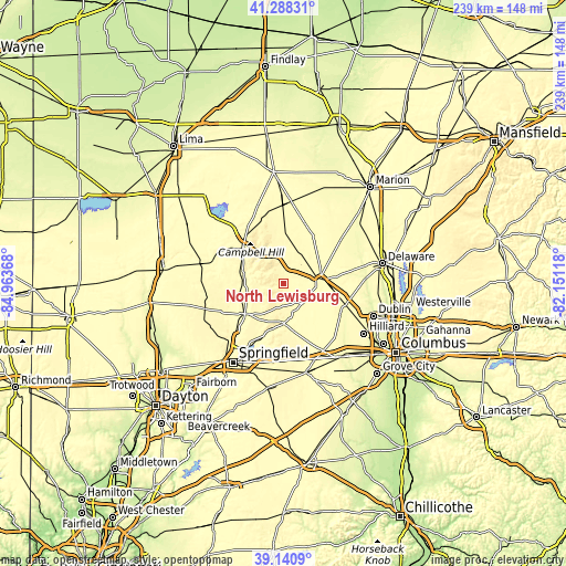 Topographic map of North Lewisburg