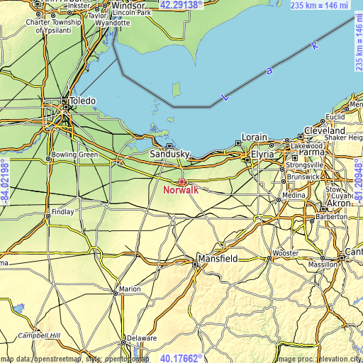 Topographic map of Norwalk