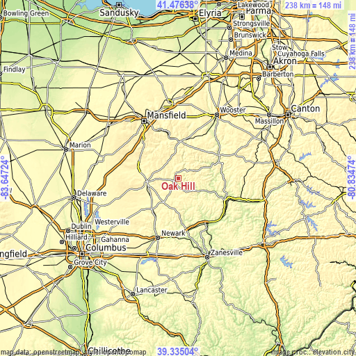 Topographic map of Oak Hill