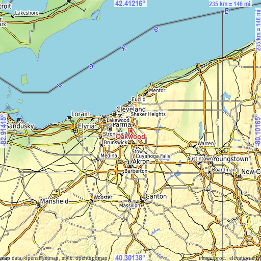 Topographic map of Oakwood