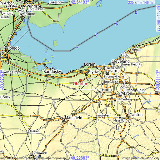 Topographic map of Oberlin