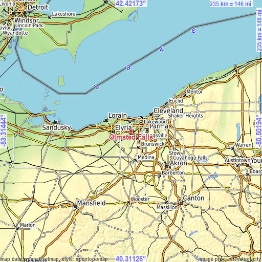 Topographic map of Olmsted Falls