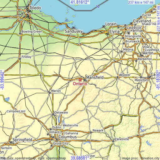 Topographic map of Ontario