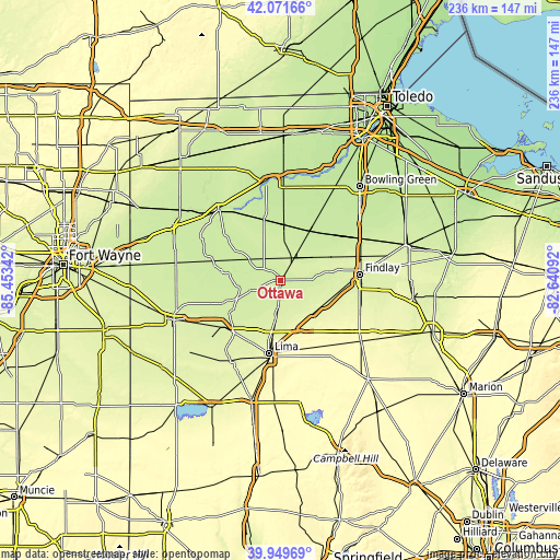 Topographic map of Ottawa