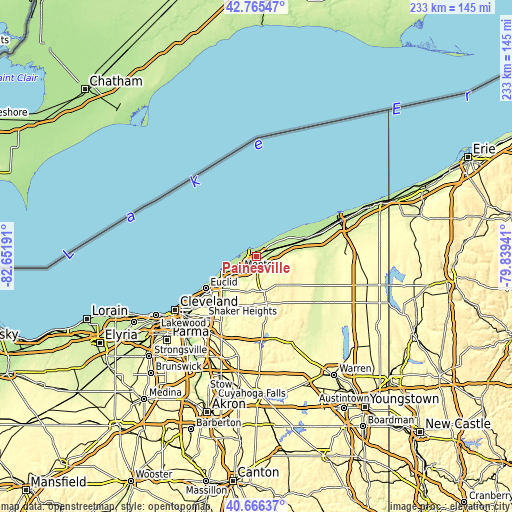 Topographic map of Painesville