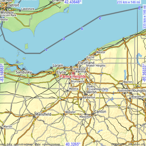 Topographic map of Parma Heights