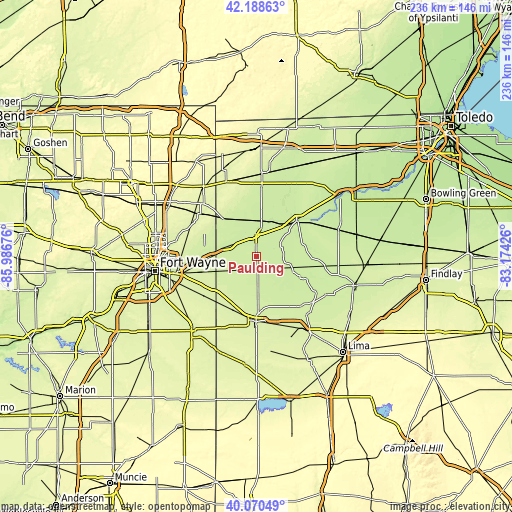 Topographic map of Paulding