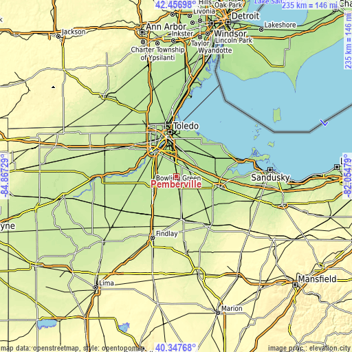 Topographic map of Pemberville