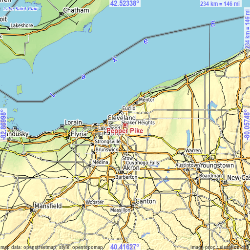 Topographic map of Pepper Pike