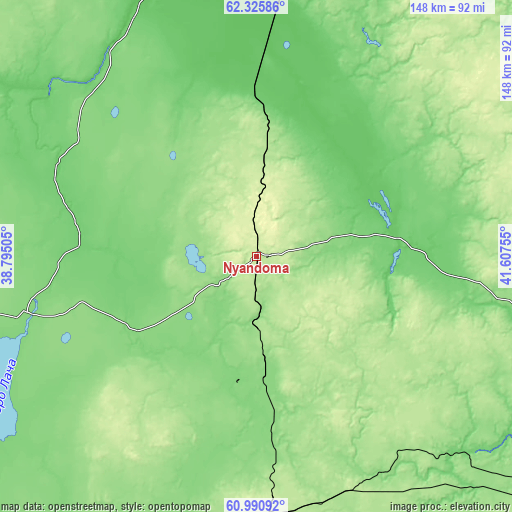 Topographic map of Nyandoma