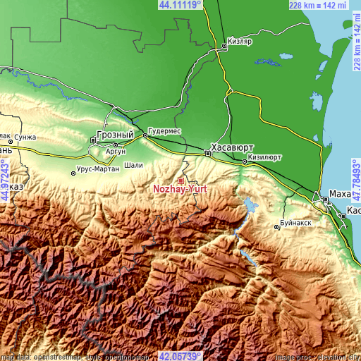 Topographic map of Nozhay-Yurt